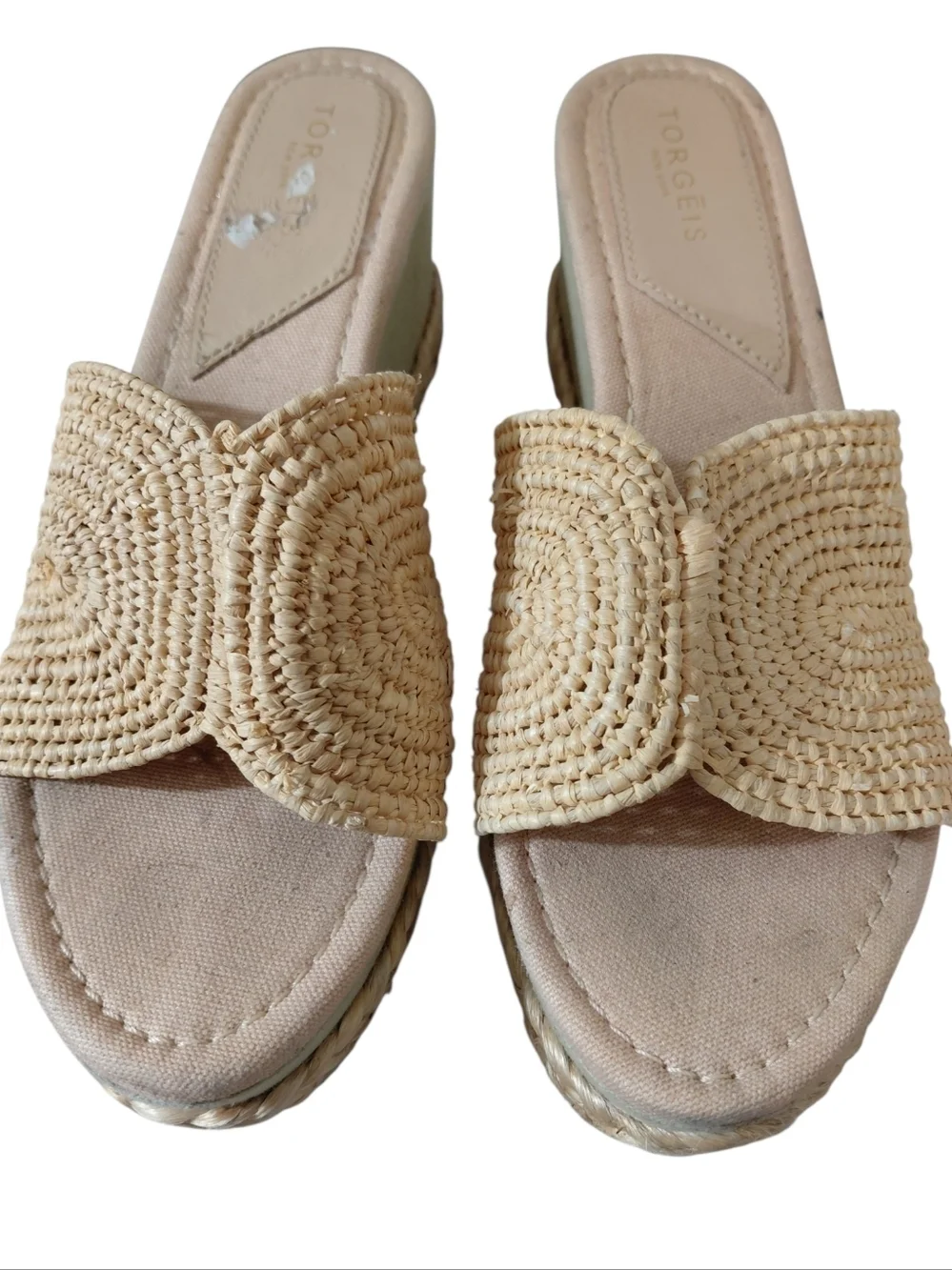 Torgēis Women's Woven Straw Slide Wedge Sandals